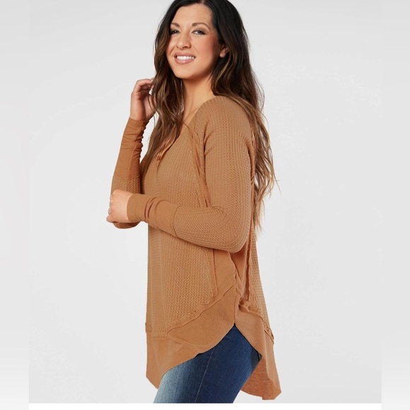 Free people oversized waffle thermal brown wheat xs coffee cafe - Picture 1 of 4